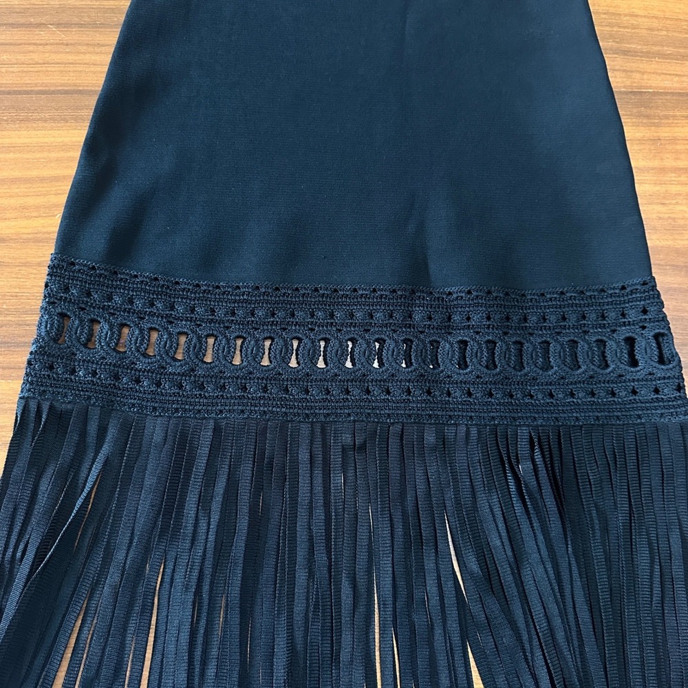 Sandro Crochet Fringe Black Resort Concert Midi Knit Dress, Cocktail LBD Large/8 - Picture 11 of 16